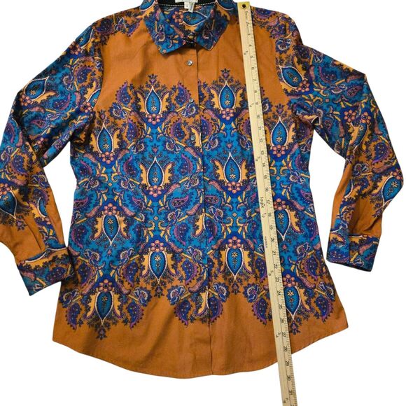 Tyler Boe Size 12 Top Orange/Blue Paisley Corp Core Fall Business Work - Picture 10 of 13